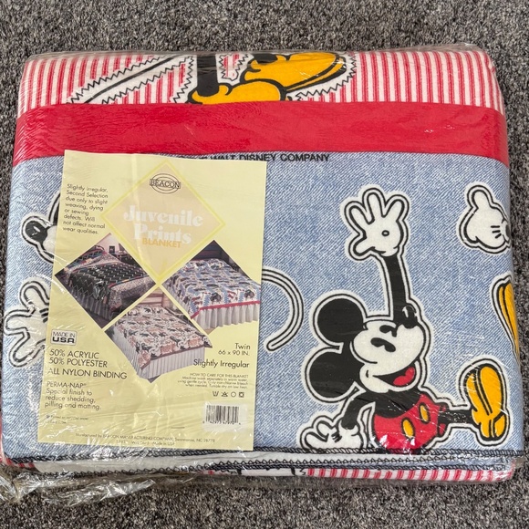 Vintage Beacon Disney Mickey Mouse Blanket New In Package - Picture 2 of 5